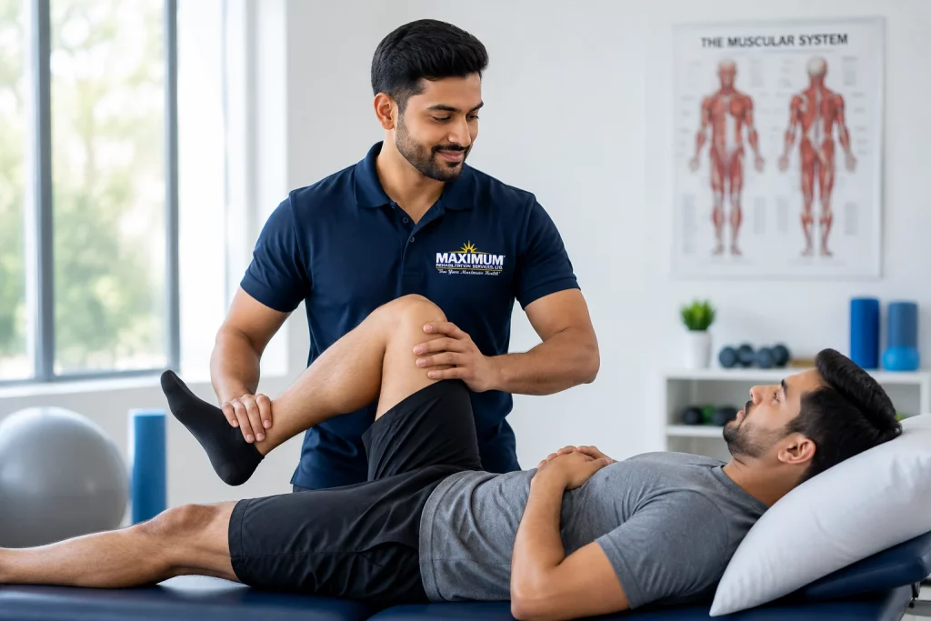 Professional physiotherapist providing personalized rehabilitation treatment to a patient